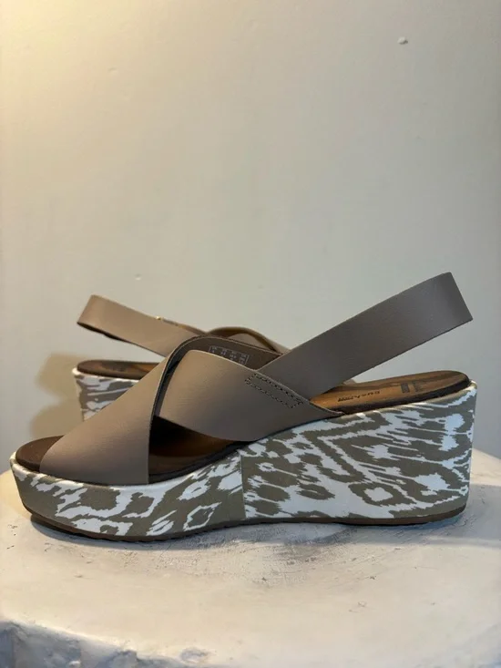Taupe Clarks Stasha Hale Leather Wedge Velcro Strap Platform Aztec Sandals 8.5 - Picture 3 of 8